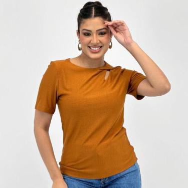 Imagem de Blusa Realist Manga Curta Gola Redonda Feminina, P, Telha