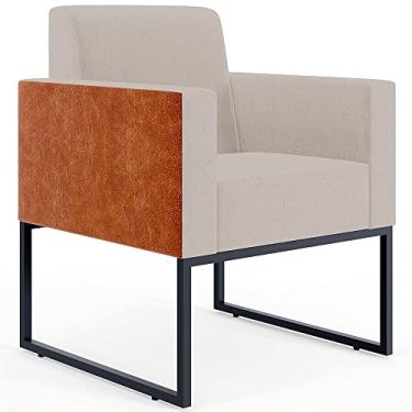 Imagem de Poltrona Decorativa para Sala Base fixa de Metal Helô L02 Linho Bege Couríssimo Camel - Lyam Decor