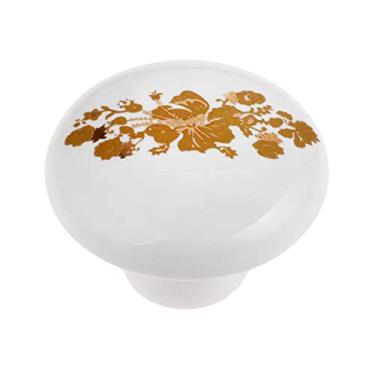 Imagem de Armário de botão de gaveta cerâmica puxa armário armário puxão punho móveis hardware único buraco 38mm vintage flor chapeado YYDFPIIA (Color : B)