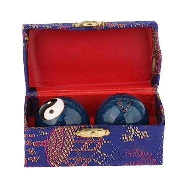 Imagem de Tachiuwa 2x Bolas de Massagem Baoding Balls com Caixa de Armazenamento Presente Portátil Alivia Rigidez Relaxamento Exercício Chinês Handebol para Pais Idosos, Gossip Blue