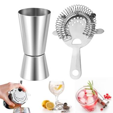 Imagem de Kit Barman Dosador De Bebida Duplo 30/60ml + Coador Strainer Inox Coa Gelo Fruta P/Fazer Preparo De Bebida Drinks Coquetel Suco Acessório Profissional Bartender Mixologista