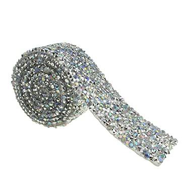 Imagem de Hahiyo Crystal AB Fita de Strass Cola Térmica Reutilizável Stretch Bling Wrap Roll Sparkles 1 Jarda 3 cm Bastão de Passar 1 Peça Multifuncional para Espelho Caixa de Joias Bolos Decorar Artes Artesanato