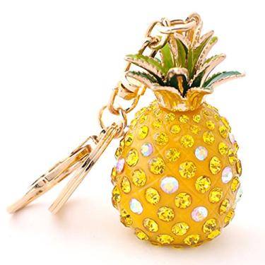 Imagem de Chaveiro feminino de liga de strass de abacaxi amarelo moderno para carro ou bolsa, Abacaxi amarelo, Small, Moderno