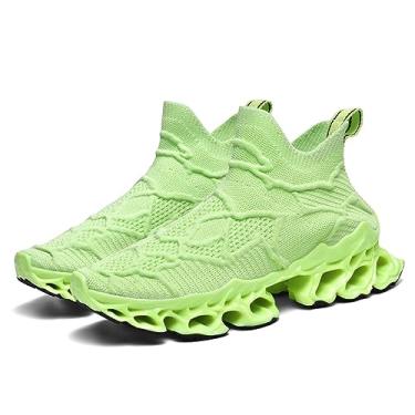 Imagem de Poramea Mocassins masculinos femininos sem cadarço sem cadarço tênis unissex malha trilha corrida casual atlético, Verde, 42 BR