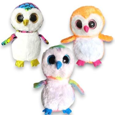 Imagem de 3 Corujas de Pelúcia Infantil Olhinhos Brilhantes Tynny Corujinha Olhos Brilhantes Boos