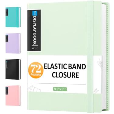 Imagem de Sooez Fichário de 72 bolsos com mangas de plástico e faixa elástica, livro de apresentação de 21 x 28 cm, livro de exibição de fichário de plástico, pasta de portfólio de arte premium com protetores