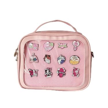 Imagem de FAPIPOS Bolsas de ombro carteiro para exibição de anime. Bolsa transparente para exibição de pinos., F-rosa