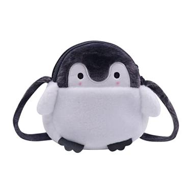 Imagem de ANKOMINA Bolsa tiracolo feminina infantil fofa de sapo de pelúcia pequena carteira para celular bolsa de moedas bolsa de ombro, Pinguim, One Size