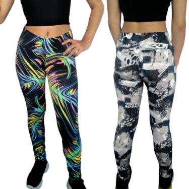 Imagem de Kit 2 Calças Femininas Legging Cós Estampas Sortidas Suplex Pp ao Plus