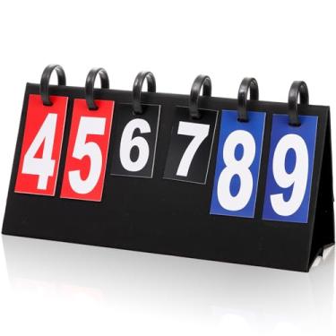 Imagem de Eorbow Placar flip, marcador portátil de mesa de 6 dígitos, flipper de pontuação de mesa flip até 99, cartões flip número de pontuação para esportes internos ao ar livre, basquete, futebol, tênis,