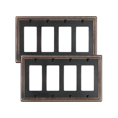 Imagem de TREEWELL Pacote com 2 placas de cobertura decoradora quádrupla, placas decorativas para interruptores e tampas de tomada, 4 placas de parede de metal bronze envelhecido, resistentes à corrosão