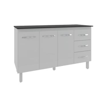 Imagem de Mobília Decor, Armário Cozinha Gabinete de Pia 160 cm Estela Branco e Tampo Tampão 160 cm Mobília Decor Preto