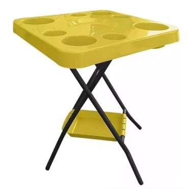 Imagem de Mesa Mesinha Petisqueira Dobrável Portátil Bandeja Churrasco Praia Bar Bares Piscina Área de Lazer (Amarelo)