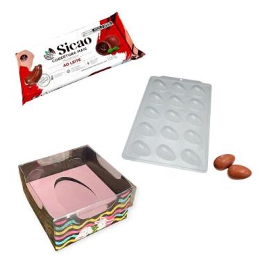 Imagem de Kit Páscoa P/ 10 Ovos de 50g com Forma + Embalagem +Barra - Genérica