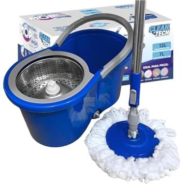 Imagem de Mop Giratório com Balde Esfregão 8 Litros, Alça, Cesto Inox, Cabo Regulável e Refil de Microfibra - Limpeza Lava e Seca (Sortido)