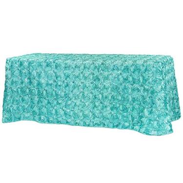 Imagem de Toalha de mesa retangular de cetim - 228,6 cm x 396,2 cm | Rosa turquesa clara | 1 peça