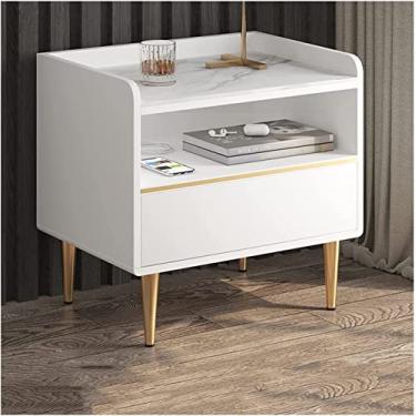 Imagem de Mesa de cabeceira inteligente, armário de cabeceira com gavetas com 1 prateleira, branca, mesa de cabeceira com 1 gaveta, cinza simples e moderno branco puro (branco puro 50 x 40 x 50 cm)