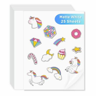 Imagem de Papel adesivo de vinil imprimível para impressoras a jato de tinta e máquina de corte 【25 folhas, branco fosco, 21,5 x 28 cm, impermeável, resistente a rasgos】