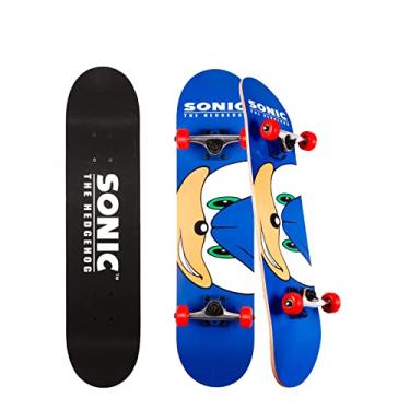 Imagem de Skate Sonic The Hedgehog com fita de aderência gráfica impressa. Ótimo para crianças e adolescentes skate Cruiser com rolamentos ABEC 5, deck durável, rodas lisas