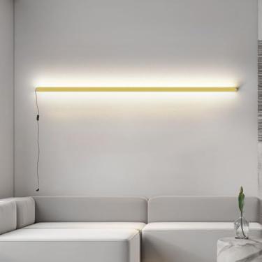 Imagem de Iluminação de parede longa LED com interruptor e plugue lâmpada de parede moderna simples de alumínio arandela de cabeceira plugue arandelas lineares para sala de estar quarto corredor corredor (luz
