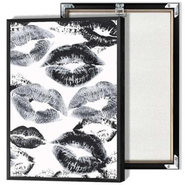 Imagem de Pôster preto e branco beijo sexy retrô mulher lábios arte de parede moderna vintage estética impressão em tela pintura para bar carrinho maquiagem decoração de parede 30 x 40 cm sem moldura