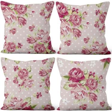 Imagem de Vie Savaran Conjunto de 4 capas de almofada de flores vermelhas 50,8 cm x 50,8 cm, fronhas de sofá florais retrô para cadeira, sofá, cama, sala de estar, escritório, carro, jardim, pátio, quinta