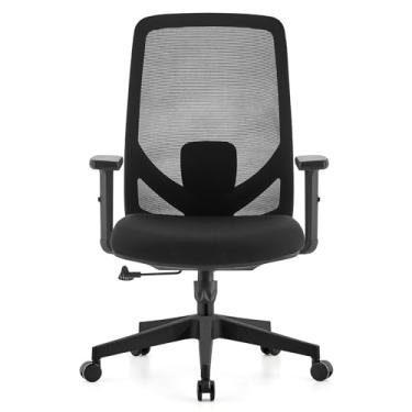 Imagem de Cadeira de escritório de malha ergonômica, encosto alto, altura ajustável, com apoios de braços, preto e cinza (preto)