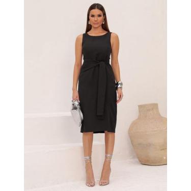 Imagem de Vestido Elegante Feminino com Detalhe de Amarrar Frontal - Lumia, Pret