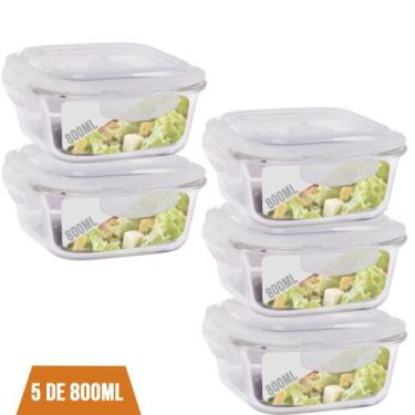 Imagem de 5 Pote 800ml Vidro Marmita Fitness Tampa 4 Trava Hermético - QUALITY H