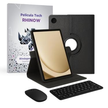 Imagem de Kit Capa Preta Samsung Galaxy Tab A9, Giratória 360°: Película de vidro + Teclado e Mouse (Rhinow)