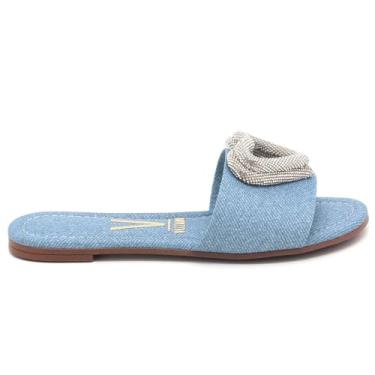 Imagem de Rasteira Feminina Vizzano Enfeite Coração Strass Fashion Confortável Jeans (35, Azul)