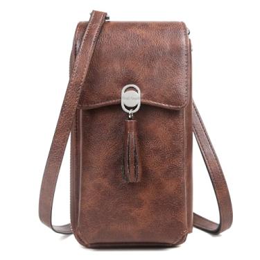 Imagem de Pearl Angeli Pequena bolsa transversal para celular RFID feminina carteira para cartão de crédito com alça de ombro ajustável, A - marrom retrô