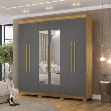 Imagem de Guarda Roupa Casal Doral 6 Portas de Bater 2 com Espelhos 2 Gavetas Nature/Chumbo G98 - Gran Belo