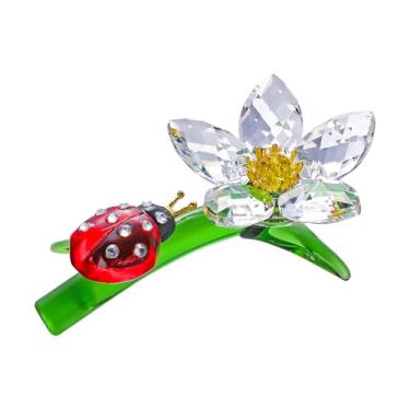 Imagem de LONGSHENG - SINCE 2001 - Crystal Figurine Ladybug on Flower Crystal Statues Paperweight Home Table Decoration Ornament Collectible with Gift Box