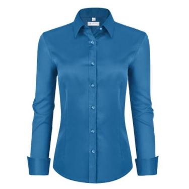 Imagem de Camisa social siliteelon para mulheres de manga comprida com botões