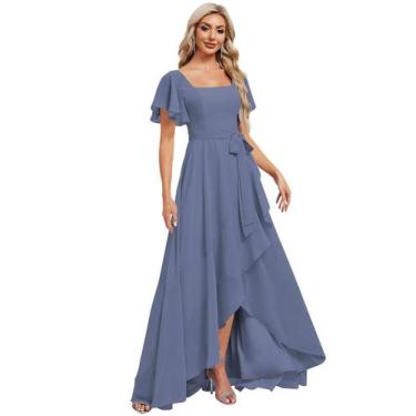 Imagem de Vestido de dama de honra Monvelli, simples, decote quadrado, chiffon, 