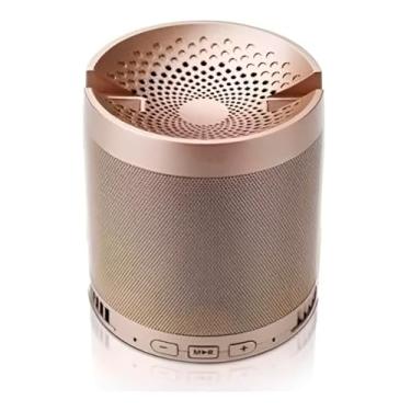 Imagem de Caixa de Som Q3 Portátil Bluetooth, 5W, Rose Gold, com Rádio FM, MP3, Entrada Auxiliar P2, 10.5x9.5cm, Bateria Recarregável