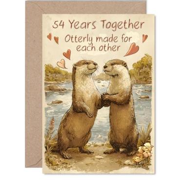 Imagem de Cartão de aniversário de 54 anos para mulheres e homens - Lontras fofas de estilo rústico - Cartão de feliz aniversário de 54 anos para esposa companheira parceiro marido, cartões comemorativos de