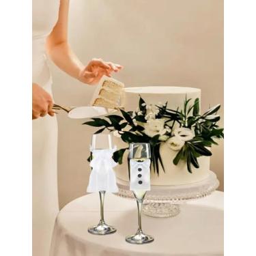 Imagem de 2 mangas brancas de taça de vinho estilo casamento noiva e noivo, embalagem de presente de festa de banquete, materiais de criação de atmosfera, adereços para fotos