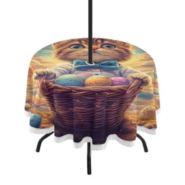 Imagem de CEBUGI Toalha de mesa redonda para uso ao ar livre, fofa, impermeável, com furo Umberlla, capa de mesa lavável para pátio, cozinha, sala de jantar, 152 cm