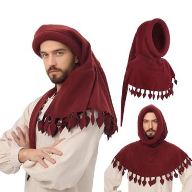 Imagem de UJUROU Boné masculino medieval com aba enrolada Liripipe, Renaissance Ren Faire Festival, acessórios LARP, Vermelho, Usual