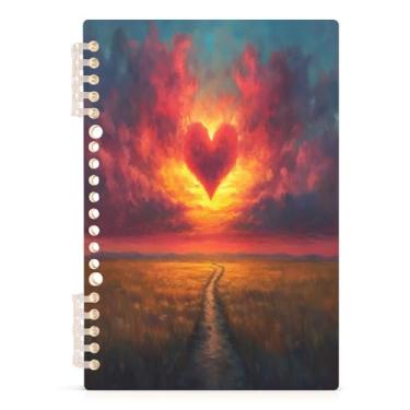 Imagem de Burbuja Caderno de coração dos namorados, papel pautado universitário A5 com 60 folhas, fichário para escritório, 1 pacote