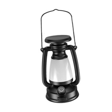 Imagem de menolana Lanterna LED vintage para exterior, decoração de paisagem, candeeiro de mesa, leve, regulável, para pendurar, ideal para campismo, e jardim, S Black No Solar