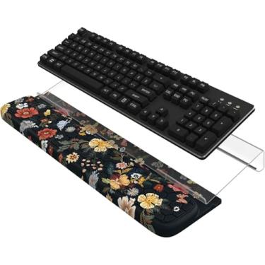 Imagem de HAOCOO Suporte de teclado para mesa, suporte inclinado de acrílico, suporte de teclado com ajuste de altura de 3 níveis para facilitar o trabalho ergonômico, descanso de pulso para acessórios de mesa