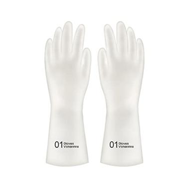 Imagem de 1 Par de Luvas Domésticas Borracha para Lavagem Pratos com Resistência ao Calor - -derrapante Cozinha Casa e Limpeza Pets