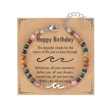 Imagem de AULSIEY Pulseira de contas de onda da amizade para melhor amiga, presente de aniversário para mulheres, irmã e filha, Medium, Sem Pedra Preciosa