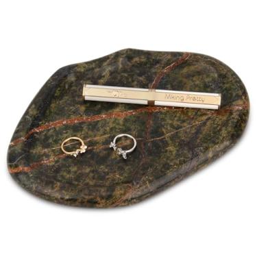 Imagem de Bandeja de banheiro de mármore nuvem, bandeja de mesa de banheiro de mármore natural de luxo para cozinha, bancada, decorativa, para café, perfume, joias, maquiagem (verde floresta)