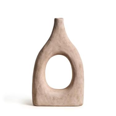 Imagem de Vaso de cerâmica grande Boho para decoração de casa, vaso de cerâmica fosca moderna para grama dos pampas, peça central decorativa minimalista para sala de estar, mesa, entrada (vaso médio bege)