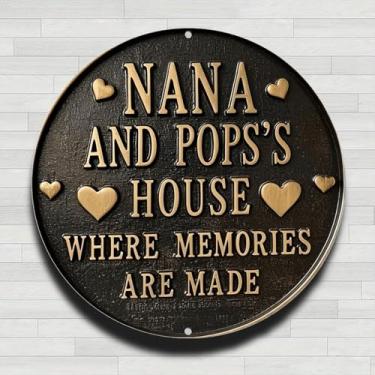 Imagem de Placa de parede redonda de metal rústico vintage Nana And Pops House com corações, 20 cm, presentes e decoração para casa, escritório, café e quintal