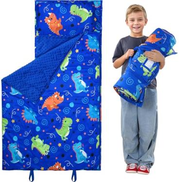Imagem de Tapete de cochilo infantil com travesseiro e cobertor de minky, grande saco de dormir infantil de 137 x 85 cm, lavável, enrolar, tapete de dormir para meninos e meninas, pré-escola, jardim de infância